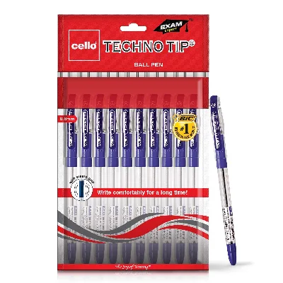 Cello Technotip - Ball Pen Set (Pack of 10 pens - Blue Ink) - Lightweight ball pens for pressure free & fine writing - Exam pens with grip