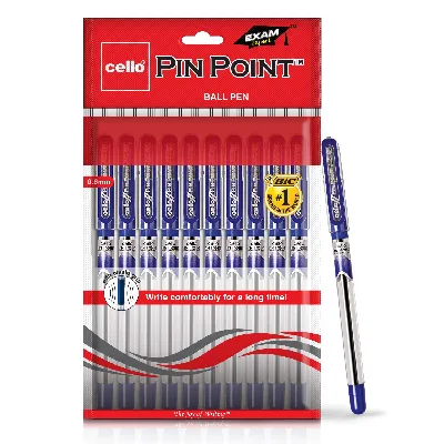 Cello Pinpoint Ball Pen (Pack of 10 pens - Blue) - Lightweight ball pens for pressure free & fine writing - Exam pens with grip