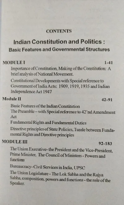 Indian Constitution And Politics | BA Political Science Complementary Course Semester 1&2 | Calicut University