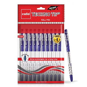 Cello Technotip - Ball Pen Set (Pack of 10 pens - Blue Ink) - Lightweight ball pens for pressure free & fine writing - Exam pens with grip