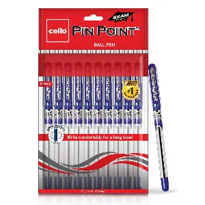 Cello Pinpoint Ball Pen (Pack of 10 pens - Blue) - Lightweight ball pens for pressure free & fine writing - Exam pens with grip