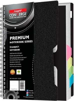 Luxor 5 Subject Single Ruled Spiral Notebook - A5 Size - 70 GSM - 300 Pages